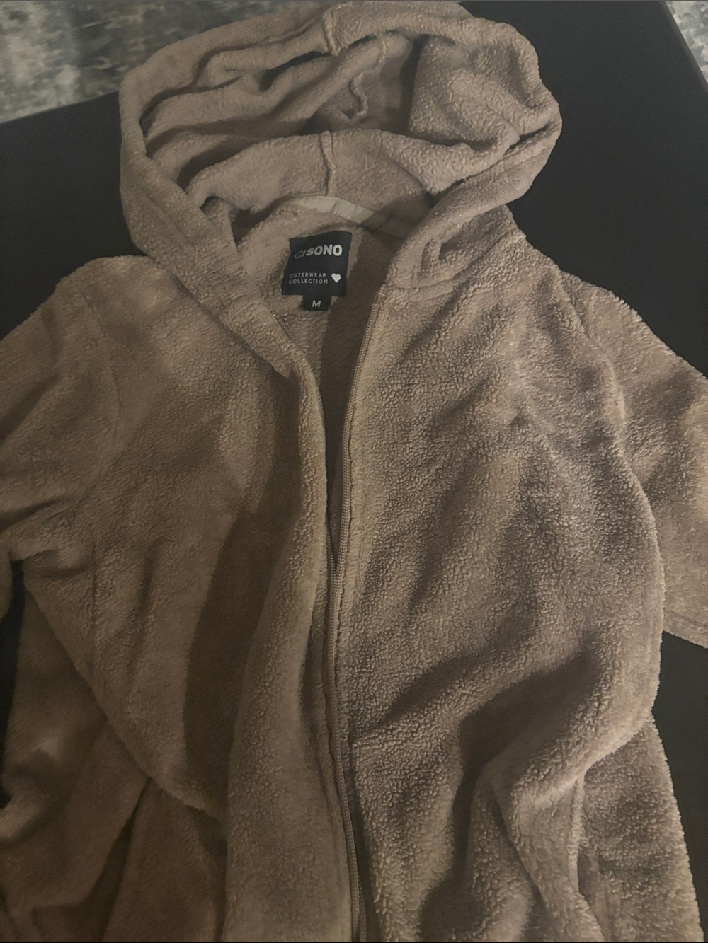 Cozy Hooded Sherpa Puffer Jacket in Taupe